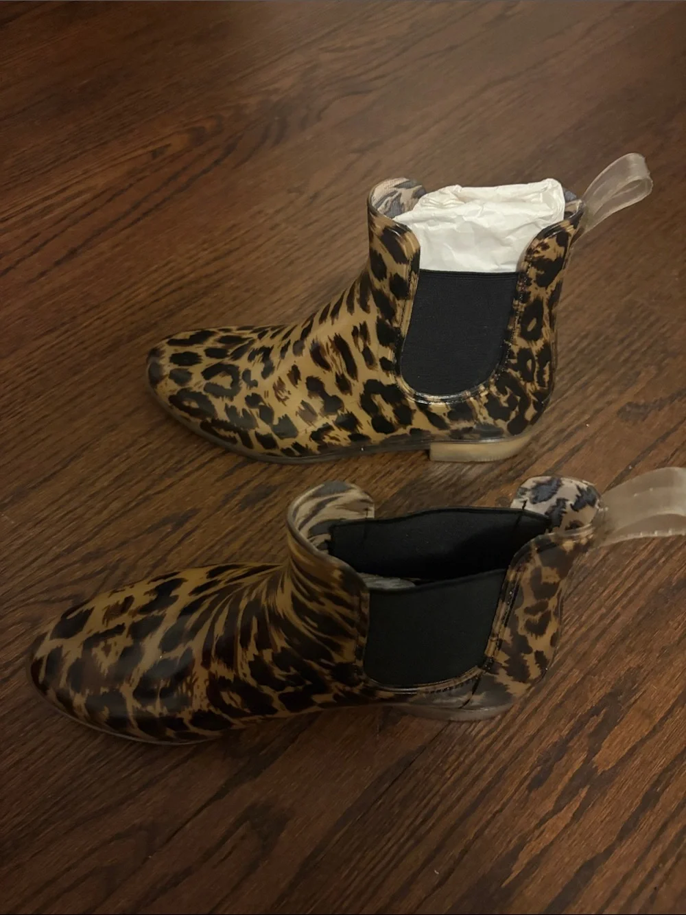 J. Crew Leopard-Print Chelsea Rain Booties in Tan and Black